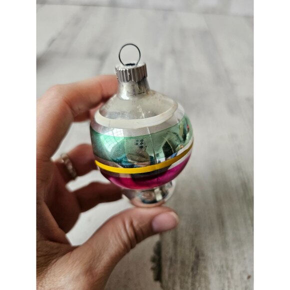 Vintage radko shiny Brite UFO striped red green tree ornament mercury glass refl - Picture 10 of 14